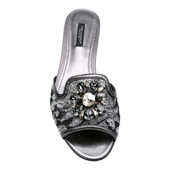 Crystal-Embellished Lace Sandals