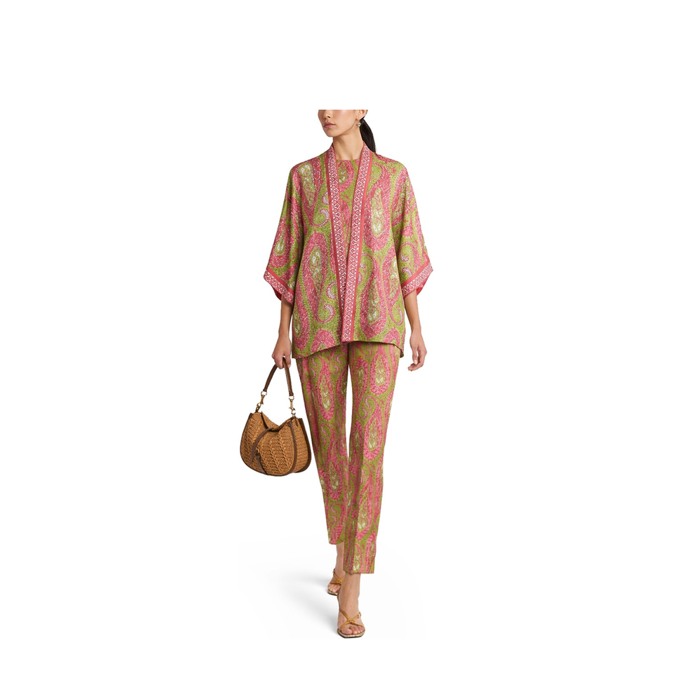Paisley Printed Silk Twill Wrap Jacket - Red