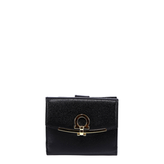 Hammered Leather Gold Gancini Compact Wallet
