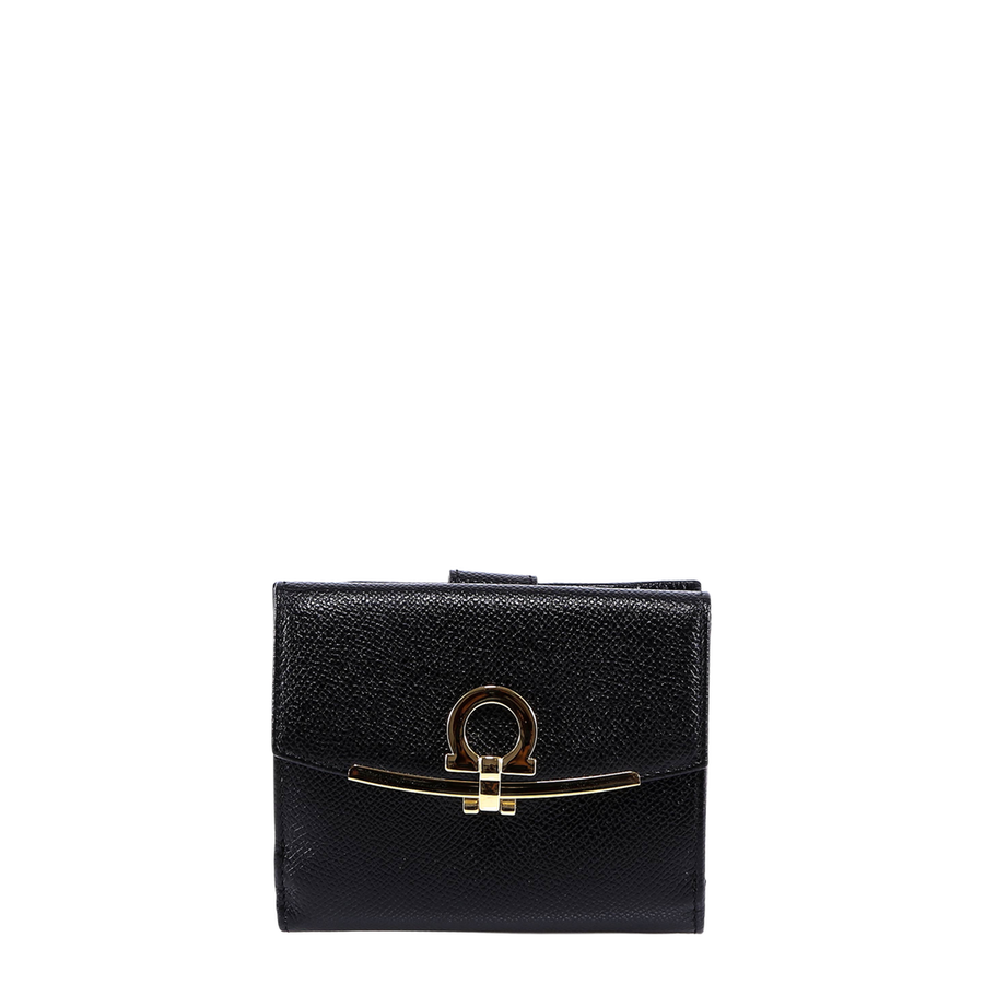 Hammered Leather Gold Gancini Compact Wallet
