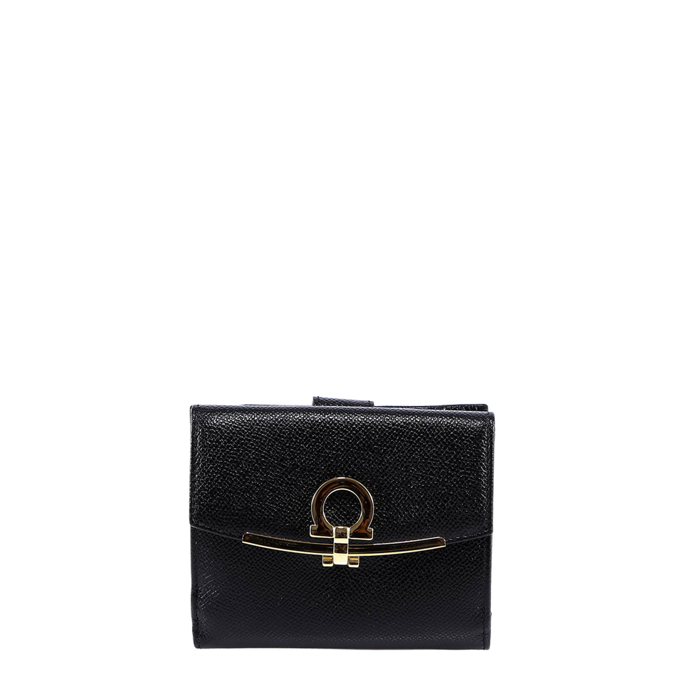 Hammered Leather Gold Gancini Compact Wallet