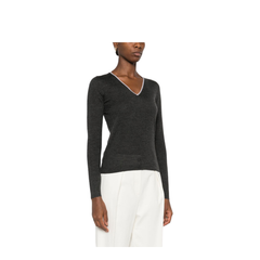 Grey V-Neck Long Sleeve Sweater
