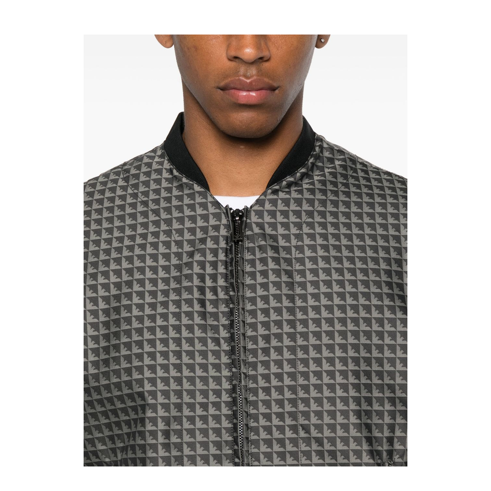 Blouson in Nylon Jacquard with Repeated Eagle Motif
