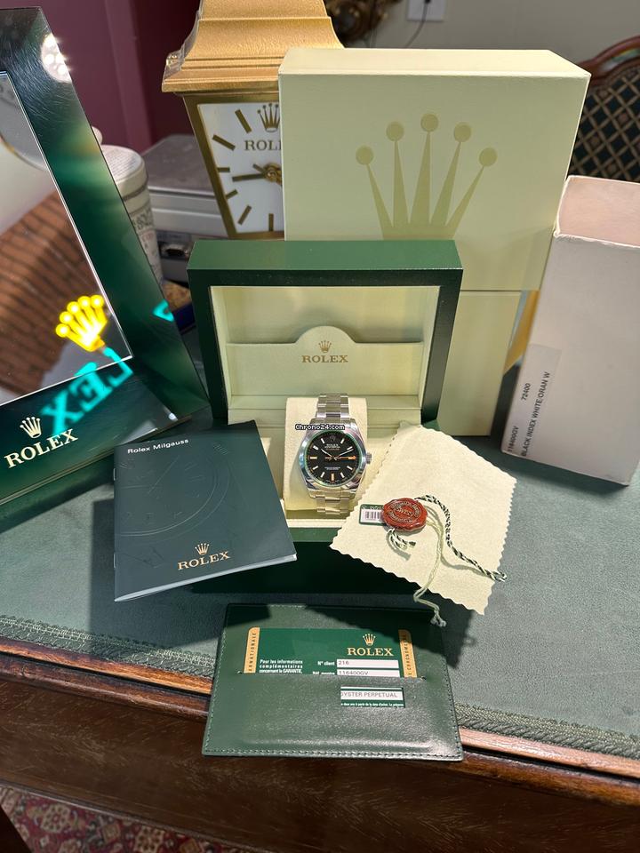 Rolex | Milgauss | ROLEX 116400GV FULL STICKERS MK1 FULL SET BLACK GREEN GLASS | Steel | 40 mm | Steel | Black | Automatic