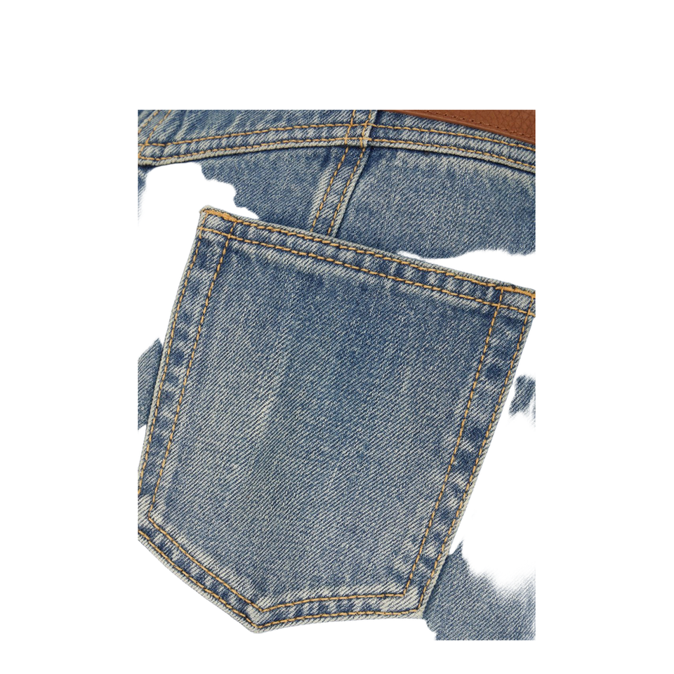 Fold Over Waist Denim Skirt Stone Washed