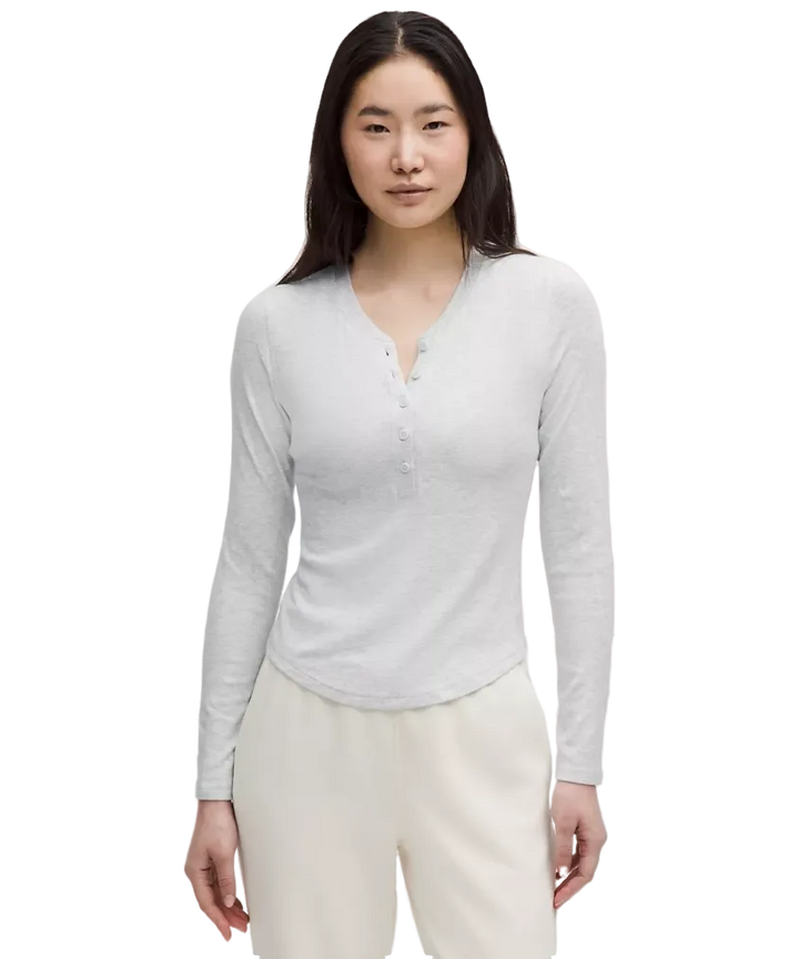 Lululemon Hold Tight Long-Sleeve Henley Heathered Core Ultra Light Grey
