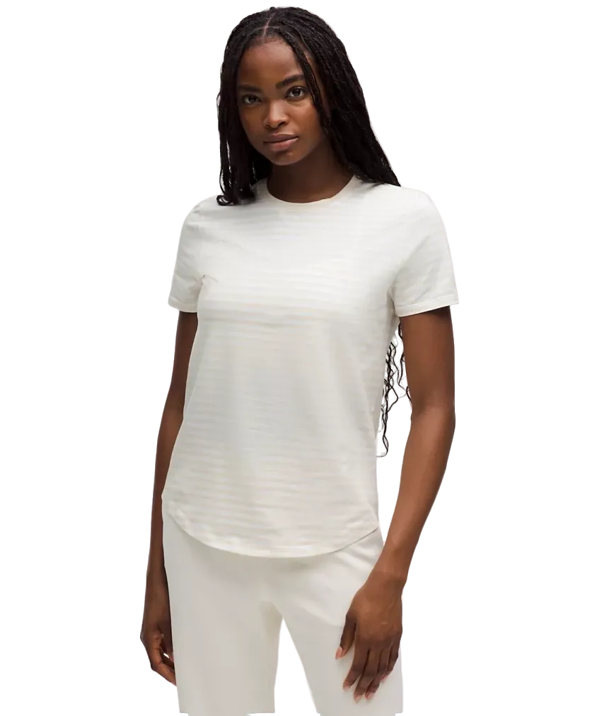 Lululemon Love Curved-Hem Crewneck T-Shirt Narrow Bold Stripe Light Ivory White