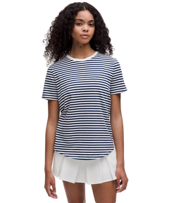 Lululemon Love Curved-Hem Crewneck T-Shirt Narrow Bold Stripe Club Blue White