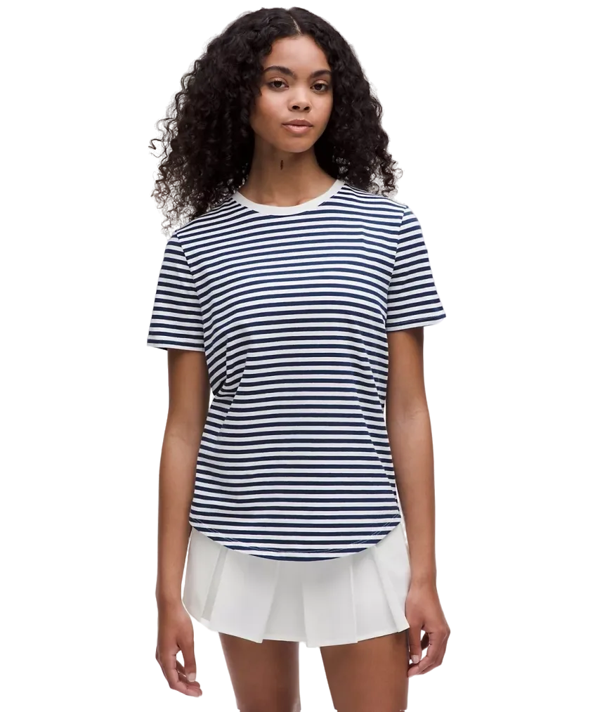 Lululemon Love Curved-Hem Crewneck T-Shirt Narrow Bold Stripe Club Blue White