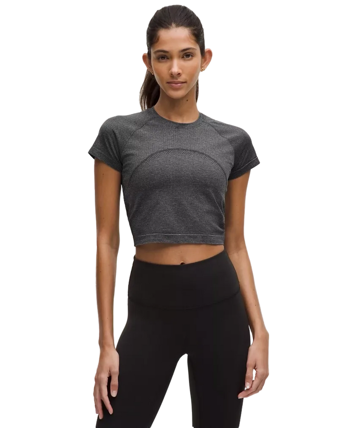 Lululemon Swiftly Tech Cropped Shorts-Sleeve Shirt 2.0 Spandex Stripe Black/White