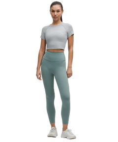 Lululemon Swiftly Tech Cropped Shorts-Sleeve Shirt 2.0 Spandex Stripe White/Grey Oasis