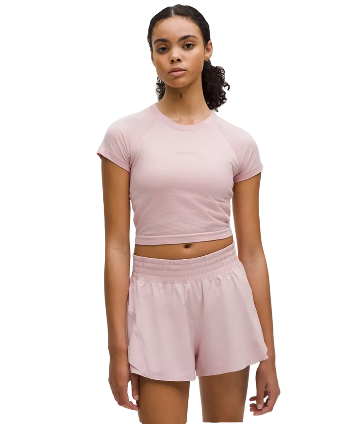 Lululemon Swiftly Tech Cropped Shorts-Sleeve Shirt 2.0 Pink Haze