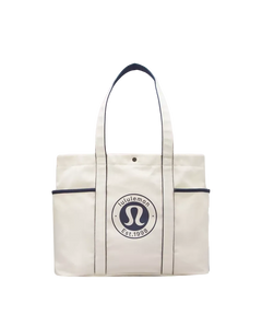 Lululemon Daily Multi-Pocket Canvas Tote Bag 20L Logo Natural/True Navy