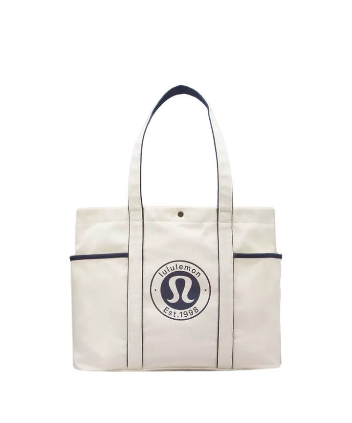 Lululemon Daily Multi-Pocket Canvas Tote Bag 20L Logo Natural/True Navy
