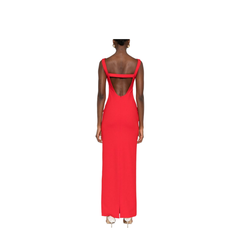 Red Boat Neck Sleeveless Maxi Dress