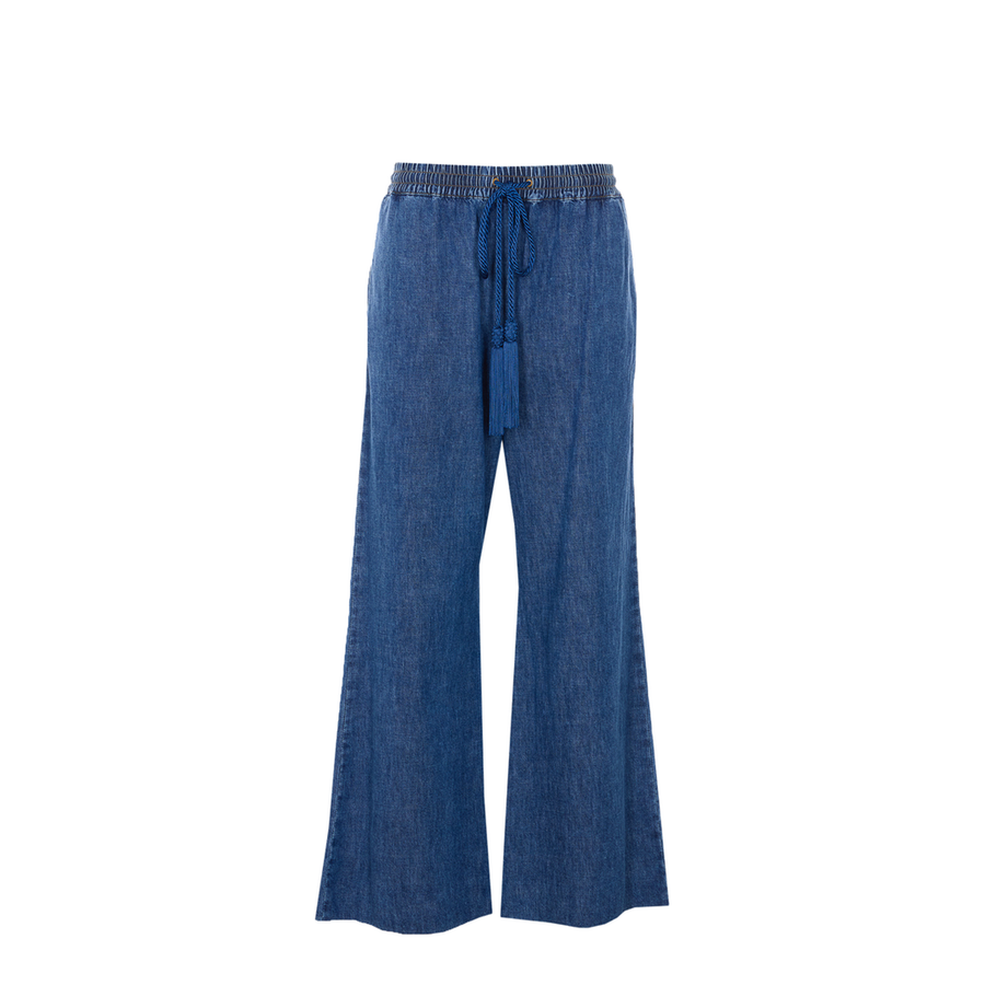 Wide Leg Denim Pants - Dark Blue