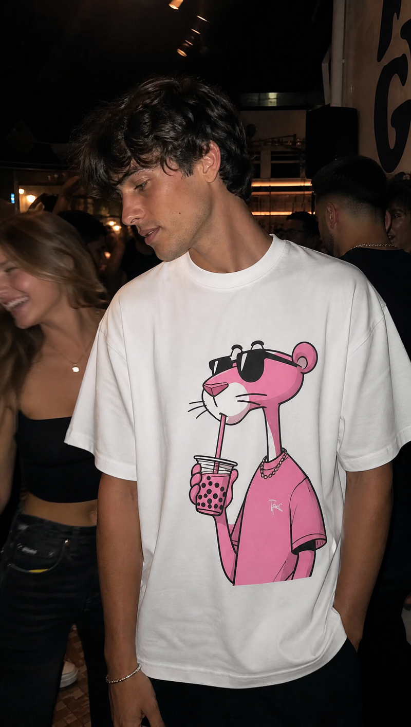 Forfksake Pink Panther Boba Tea White T-Shirt