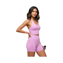 Gymshark Vital Halter Neck Tank With Shelf Crop Top Sour Pink Marl