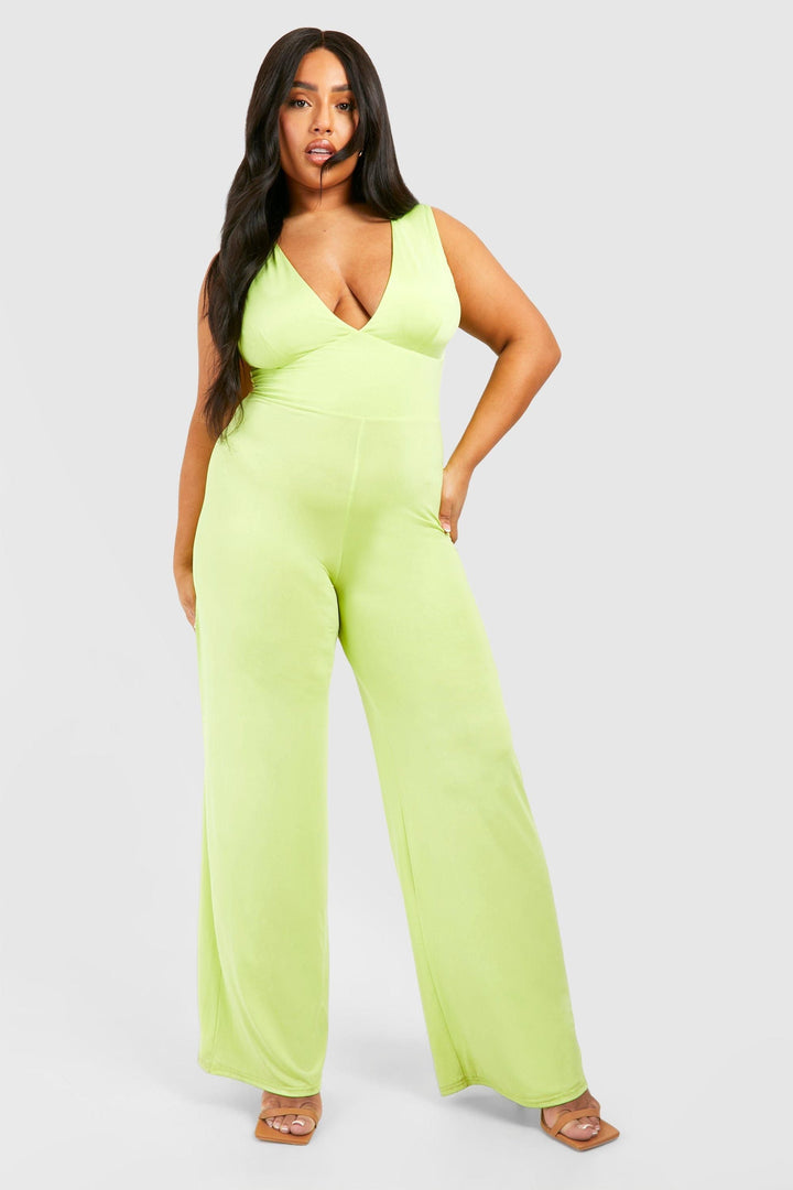 Plus Slinky Plunge Wide Leg Jumpsuit