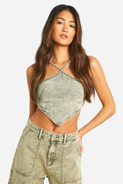 Handkerchief Hem Denim Crop Top
