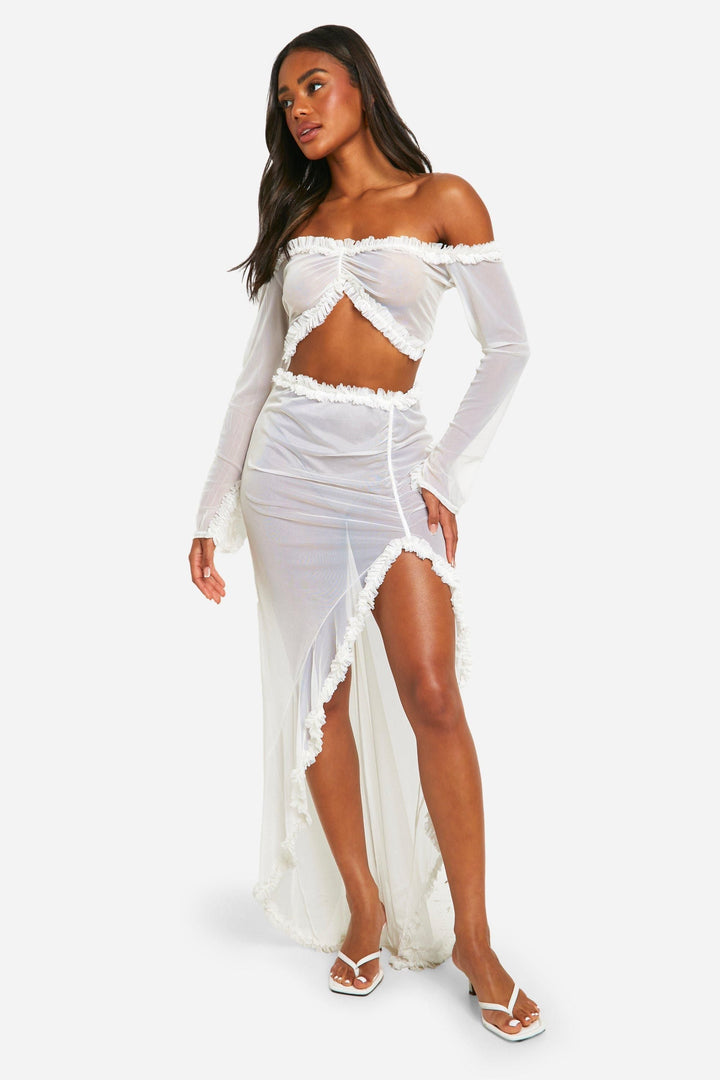 Ruffle Mesh Maxi Skirt