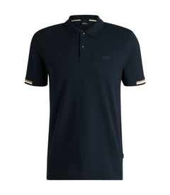 Boss Rubberised Logo Polo Shirt In Mercerised Cotton Dark Blue