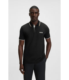 Boss Active Paddy Regular Fit Polo Shirt In Quick Dry Stretch Pique Black