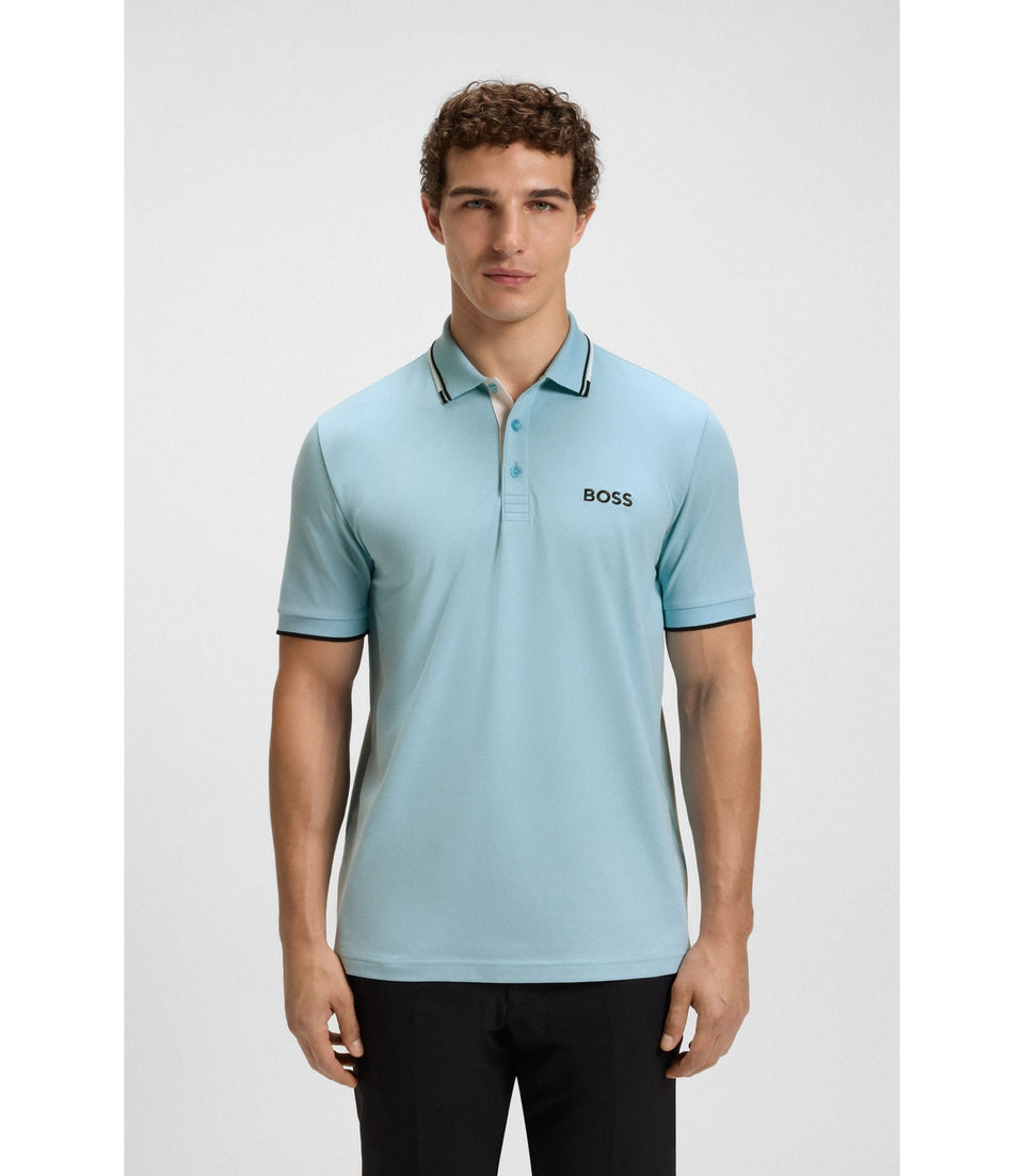 Boss Active Paddy Regular Fit Polo Shirt In Quick Dry Stretch Pique Light Blue