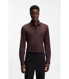 Hugo Slim Fit Shirt In Performance Stretch Jersey Light Brown