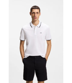 Boss Cotton Piqu Polo Shirt With Contrast Tipping White