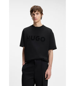 Hugo Cotton Jersey T-Shirt With Reflective Logo Black