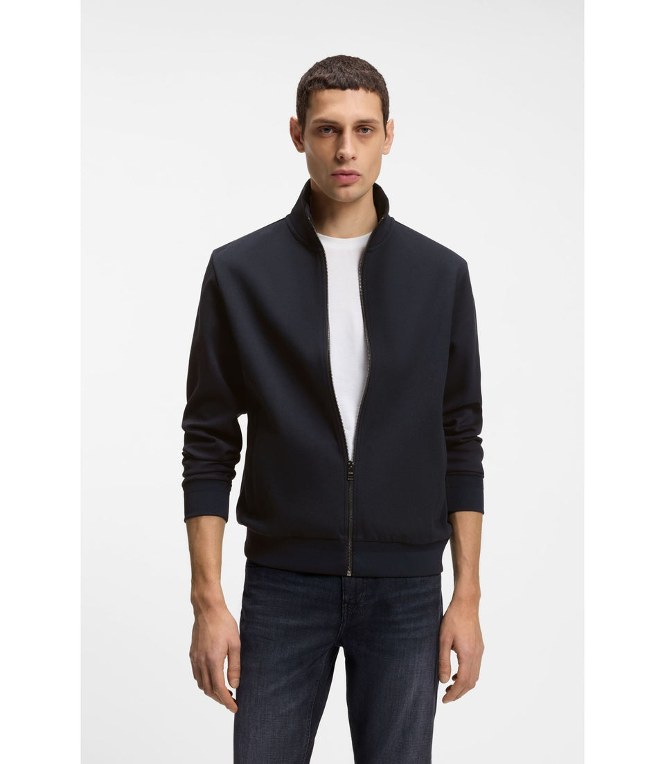 Boss Zip Up Sweatshirt In Mercerized Stretch Cotton Piqu Dark Blue