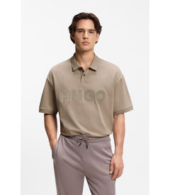 Hugo Oversize Fit Polo Shirt In Cotton With Tonal Logo Light Brown