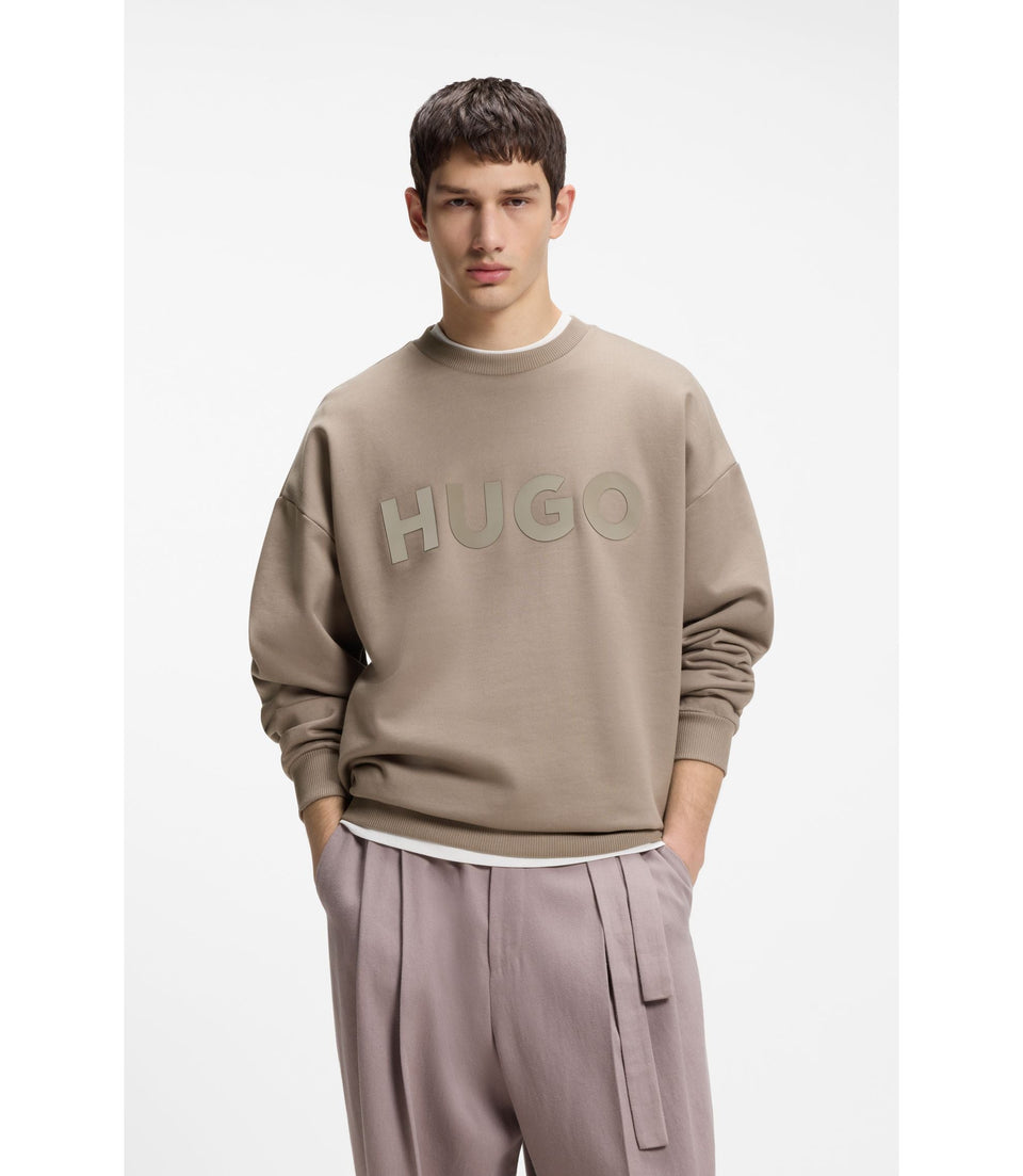 Hugo Oversize Fit Sweatshirt In Cotton Terry With Tonal Logo Light Brown