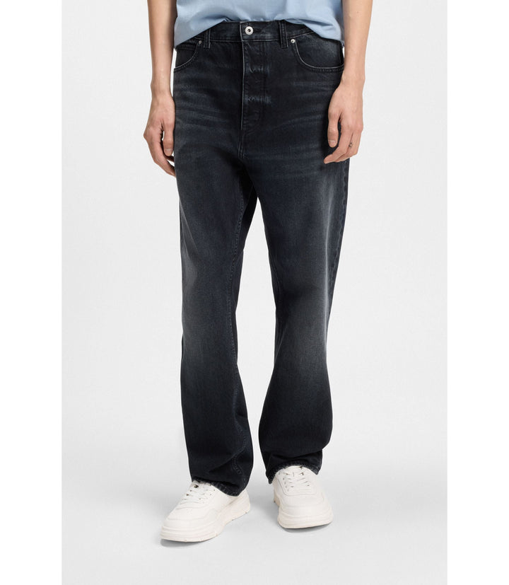 Hugo Blue Black Baggy Fit Jeans In Rigid Denim Dark Blue