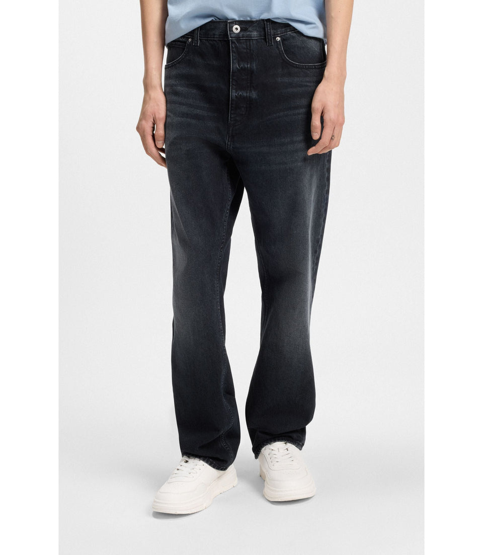 Hugo Blue Black Baggy Fit Jeans In Rigid Denim Dark Blue