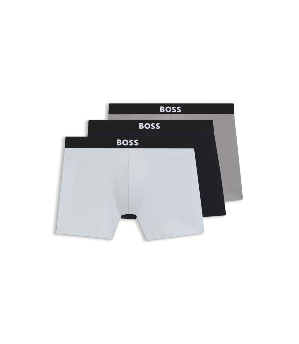 Boss Three Pack Of Boxer Briefs In Stretch Cotton Light Blue