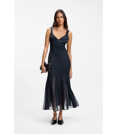 Boss Satin Slip Dress With Organza Inserts Dark Blue Women's