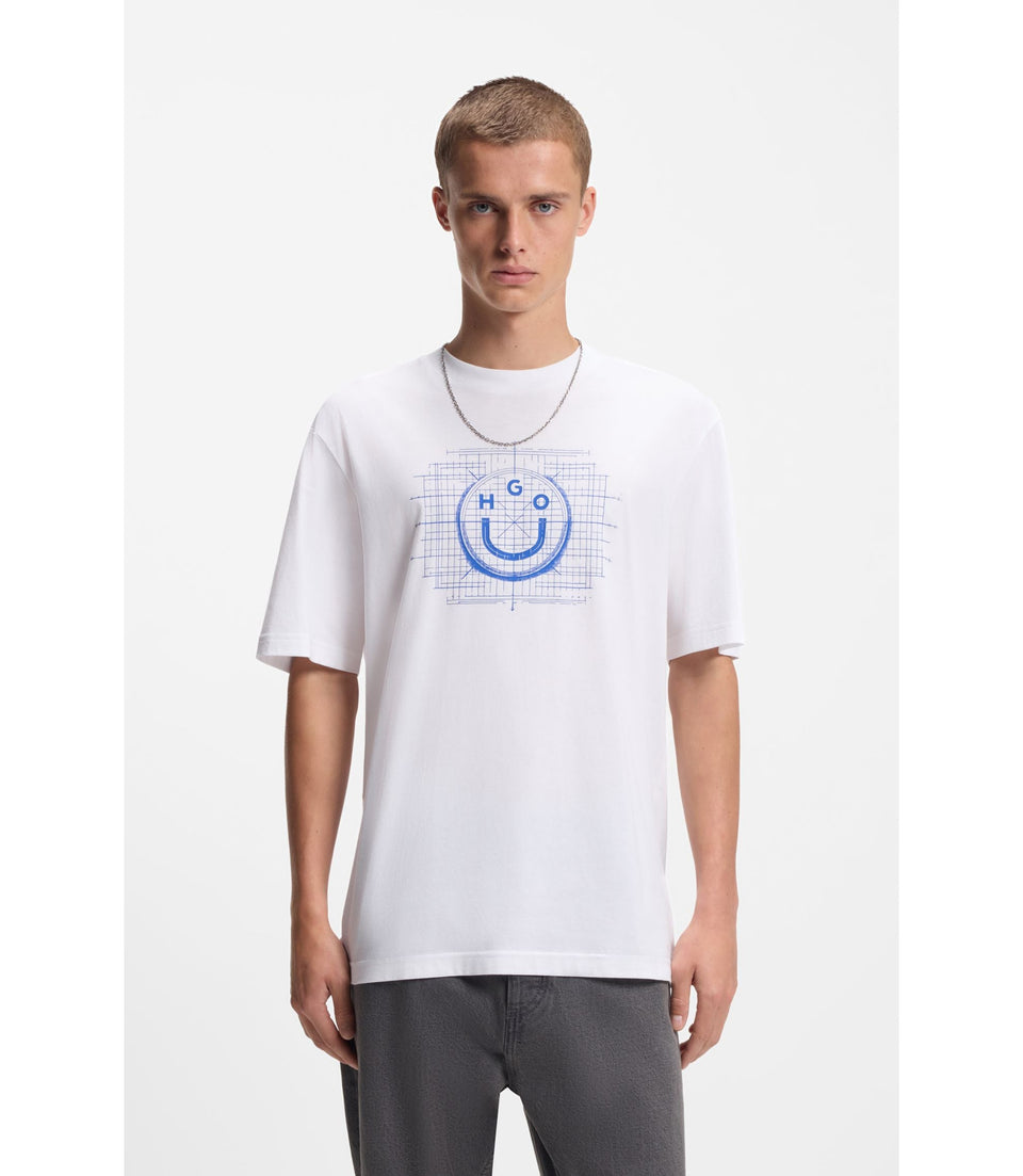 Hugo Logo Artwork T-Shirt In Cotton Jersey White