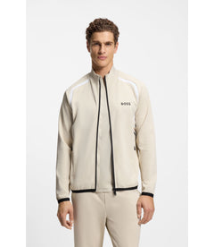 Boss Active Zip Up Sweatshirt In Stretch Gabardine Light Beige