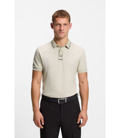 Boss Centred Logo Slim Fit Polo Shirt In Cotton Piqu Light Beige