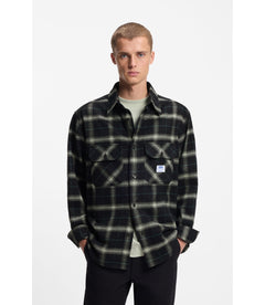 Hugo Checked Oversized Fit Overshirt In Cotton Twill Black