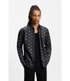 Hugo Printed Slim Fit Shirt In Cotton Poplin Black