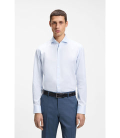 Boss Regular Fit Shirt In Structured Italian Made Cotton Blue
