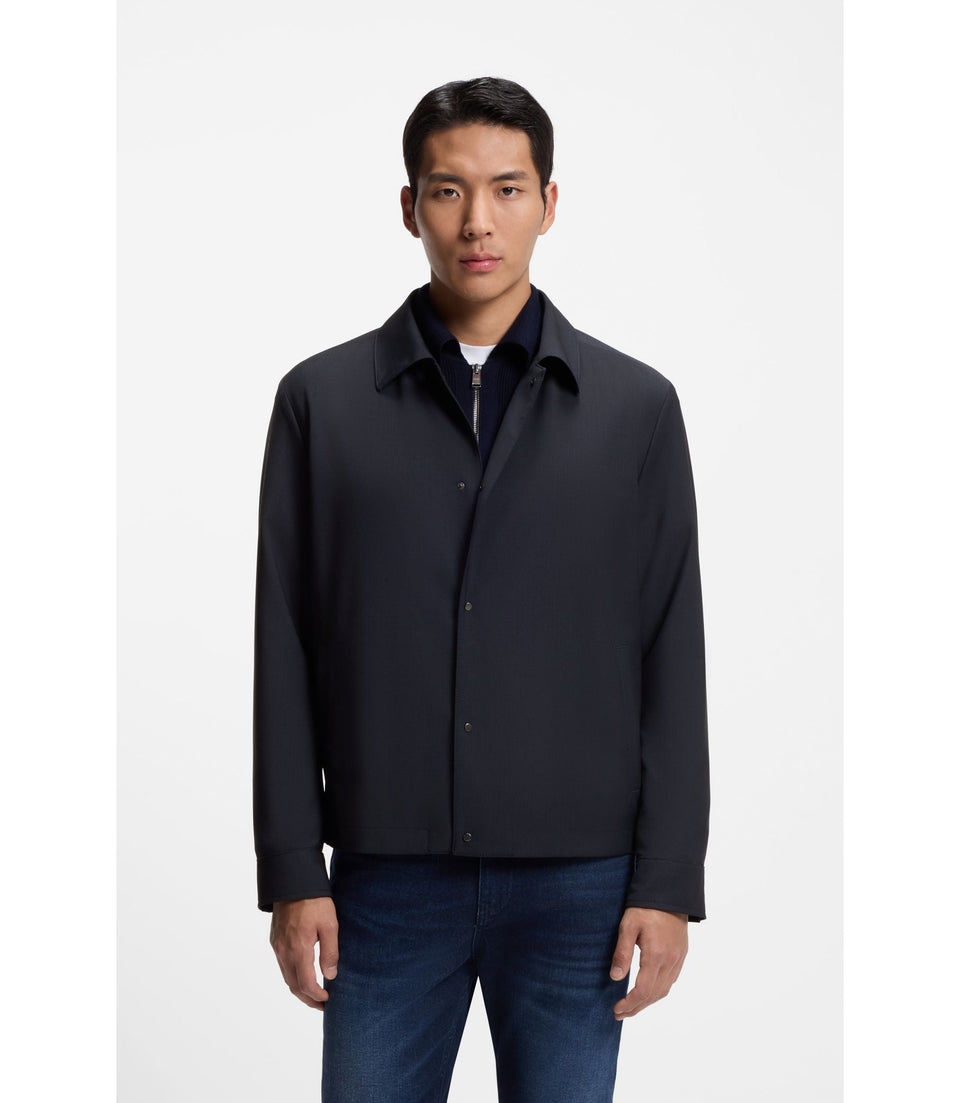 Boss Relaxed Fit Overshirt In A Wool Blend Dark Blue