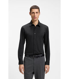 Boss Performance Stretch Slim Fit Shirt In Structured Jersey Black