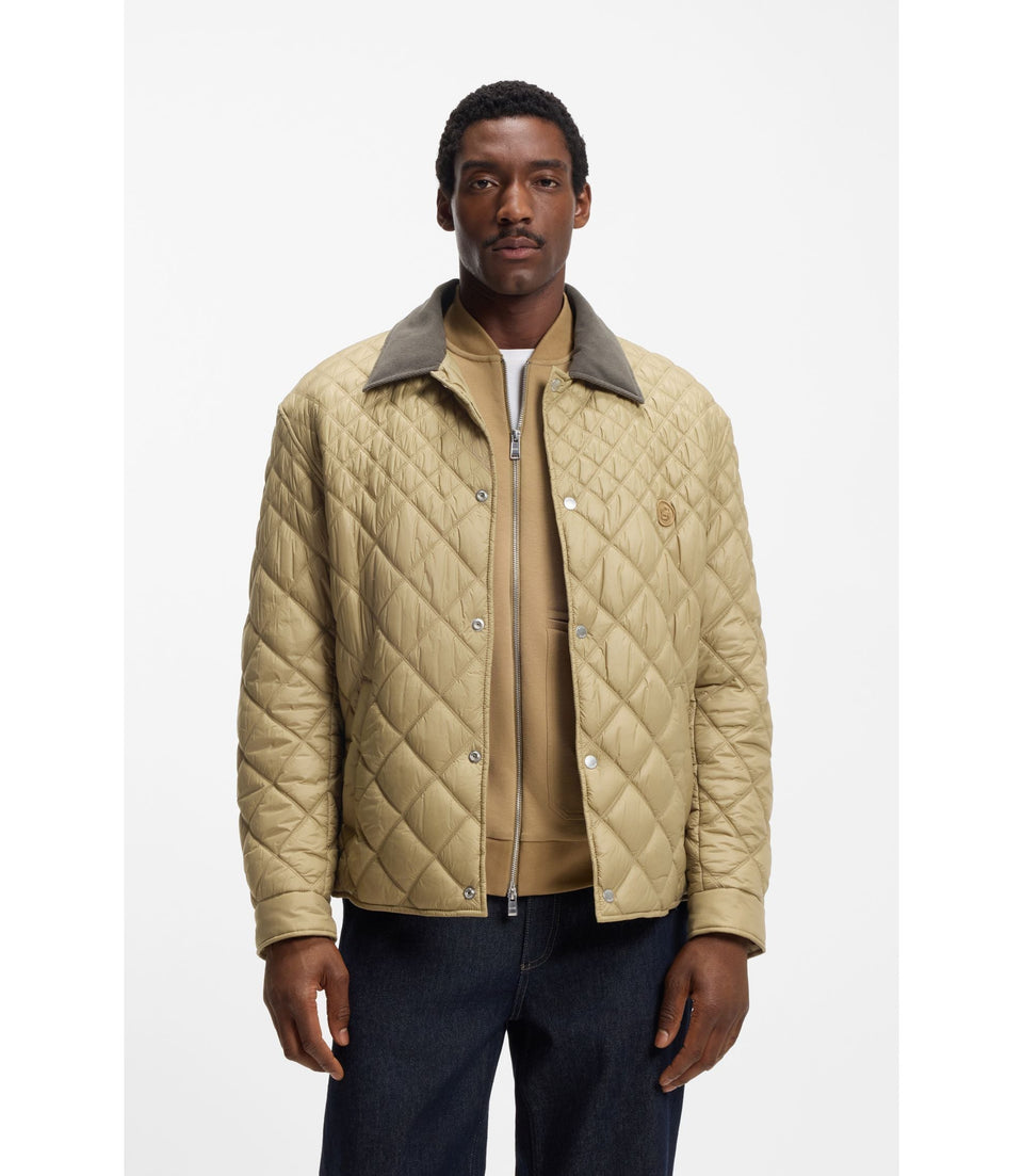 Boss Water Repellent Jacket With Mixed Quilting Khaki