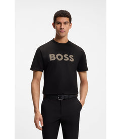 Boss Stripe Artwork T-Shirt In Cotton Jersey Black