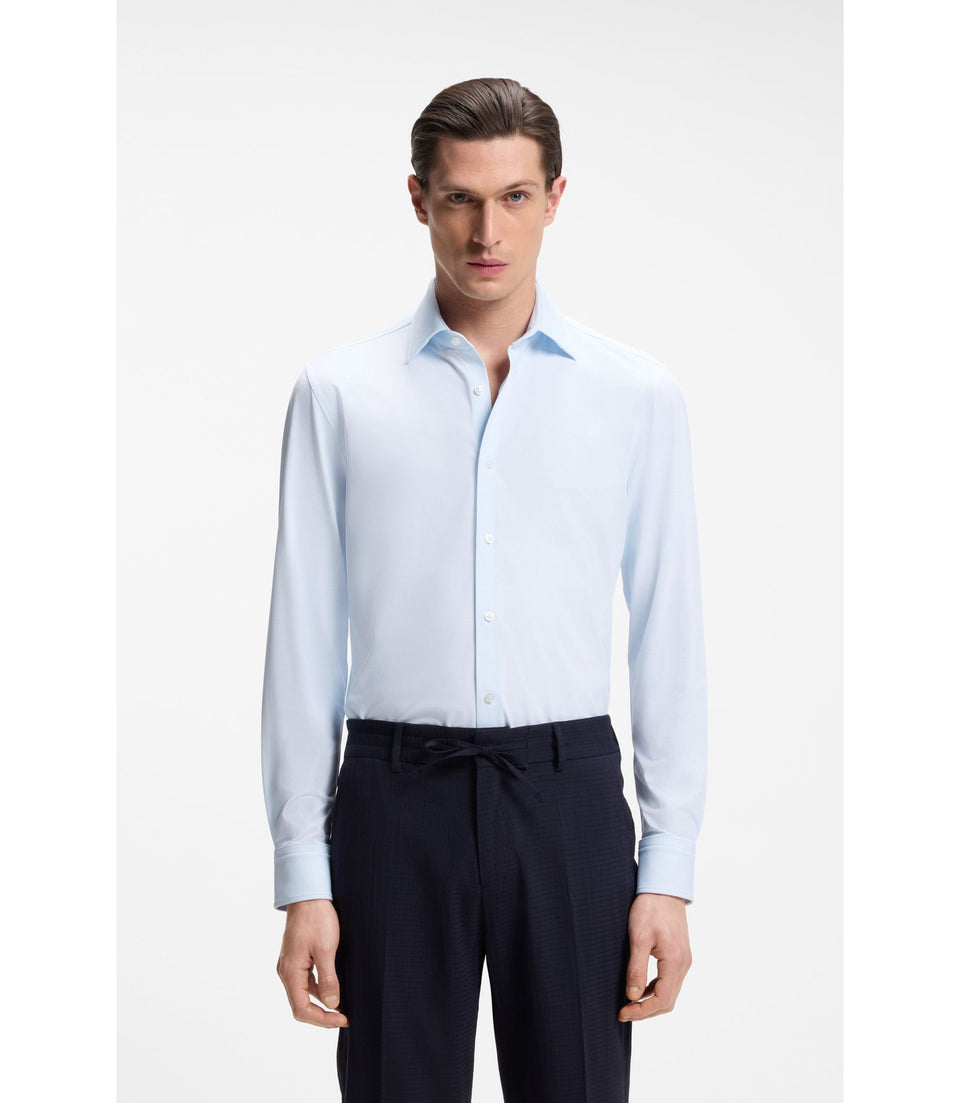 Boss Slim Fit Shirt In Italian Performance Stretch Jersey Light Blue