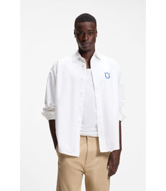 Hugo Oversize Fit Shirt In Oxford Cotton With Logo Embroidery White
